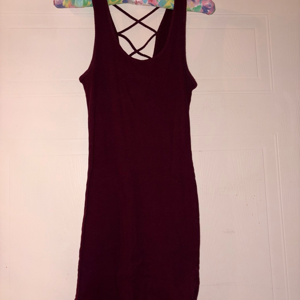 Ambiance Ribbed Crisscross Back Mini Dress - Burgundy